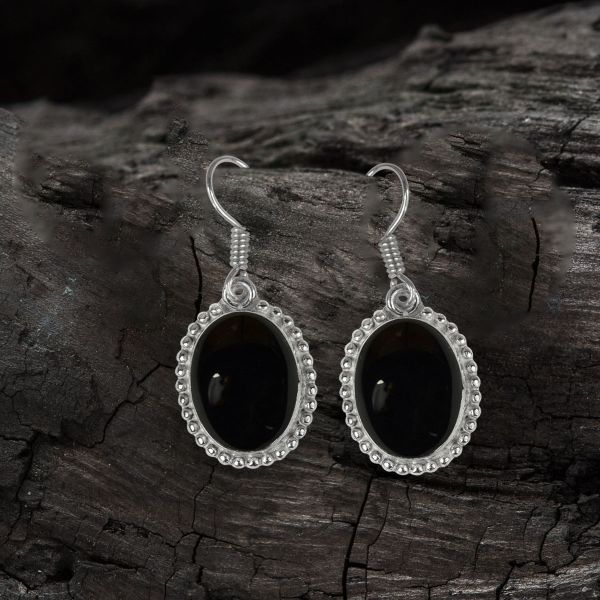 Black Onyx Crystal Stone Oval Shape Earring
