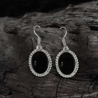 Black Onyx Crystal Stone Oval Shape Earring