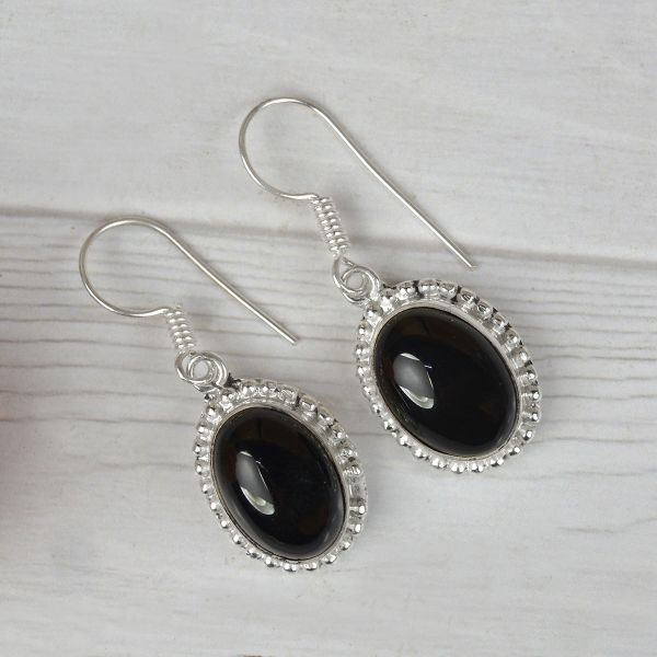 Black Onyx Crystal Stone Oval Shape Earring