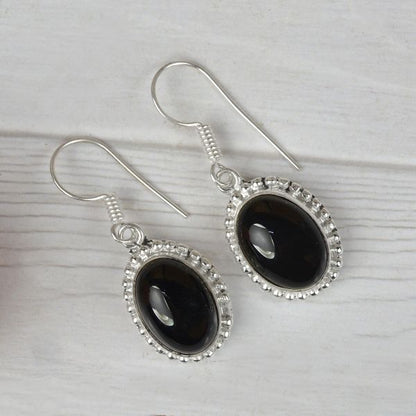 Black Onyx Crystal Stone Oval Shape Earring
