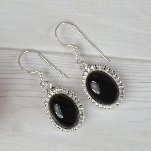 Black Onyx Crystal Stone Oval Shape Earring