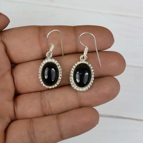 Black Onyx Crystal Stone Oval Shape Earring