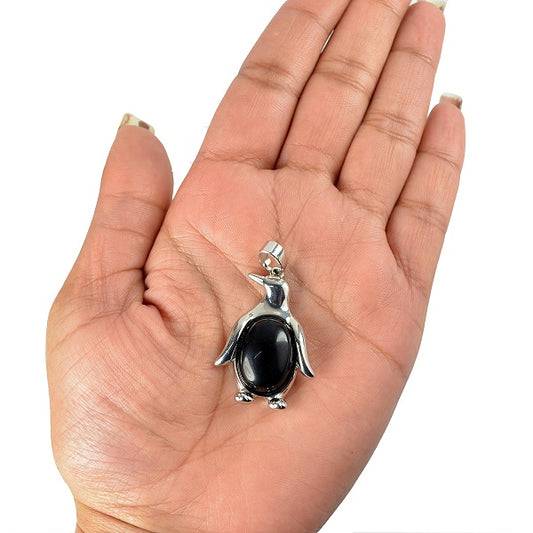 Black Toumraline Penguin Shape Pendant with Chain