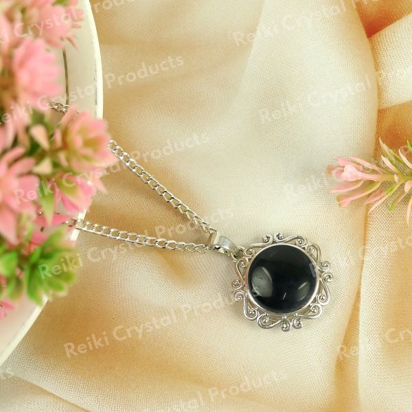 Natural Crystal Stone Round Designer Shape Pendant - Locket with Metal Chain