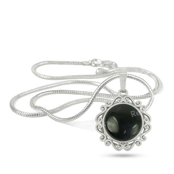 Natural Crystal Stone Round Designer Shape Pendant - Locket with Metal Chain