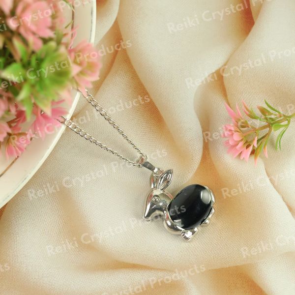 Natural Crystal Stone Rabbit Shape Pendant - Locket with Metal Chain