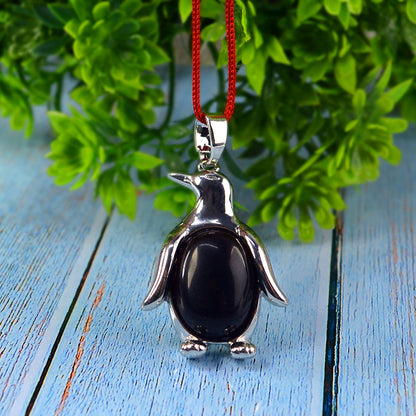 Black Toumraline Penguin Shape Pendant with Chain