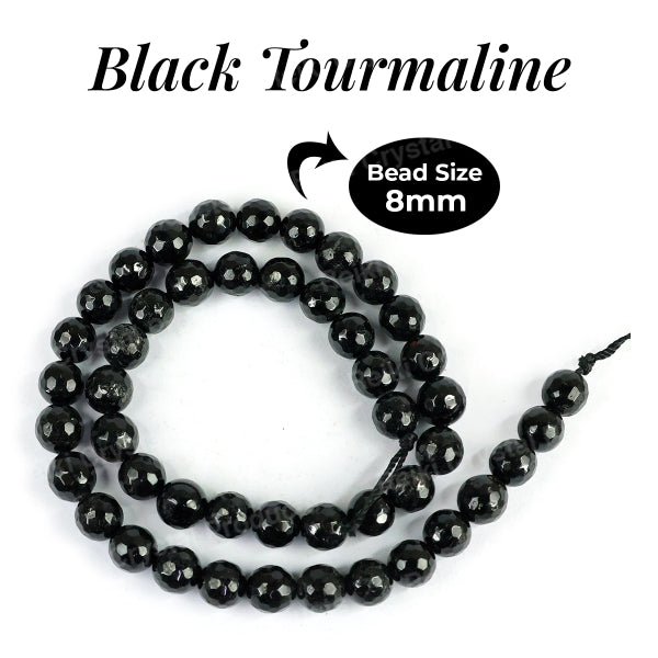 Black Tourmaline 8 mm Faceted Loose Beads 45-50 pcs for Making Bracelet Mala Necklaces