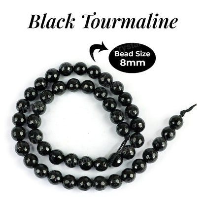 Black Tourmaline 8 mm Faceted Loose Beads 45-50 pcs for Making Bracelet Mala Necklaces