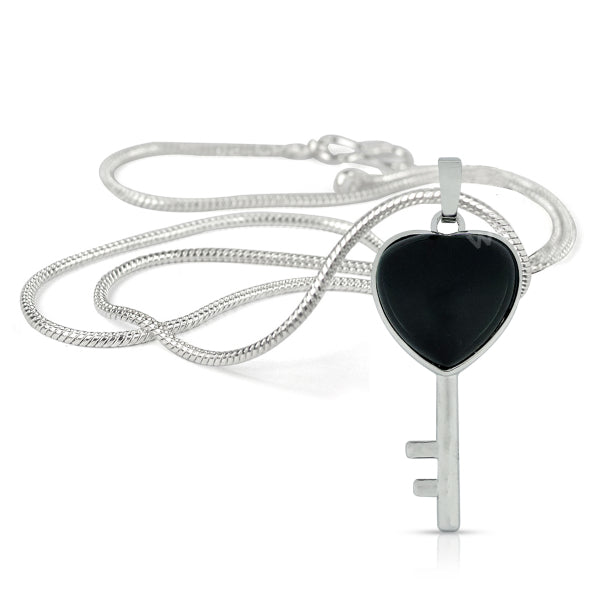 Natural Crystal Stone Heart Key Shape Pendant - Locket with Metal Chain