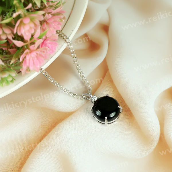 Natural Crystal Stone Round Shape Pendant - Locket with Metal Chain