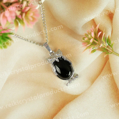 Natural Crystal Stone Owl Shape Pendant - Locket with Metal Chain