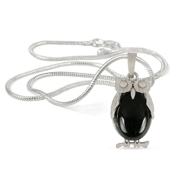 Natural Crystal Stone Owl Shape Pendant - Locket with Metal Chain