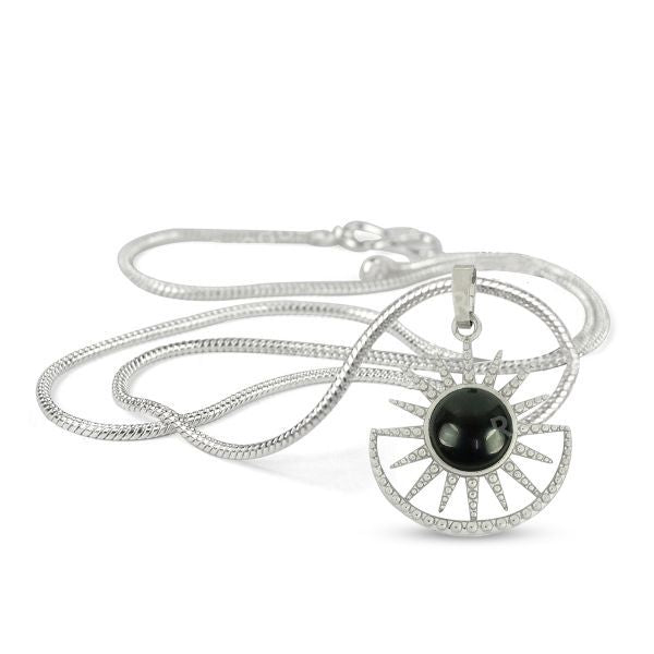 Natural Crystal Stone Sun And Moon Shape Pendant - Locket with Metal Chain