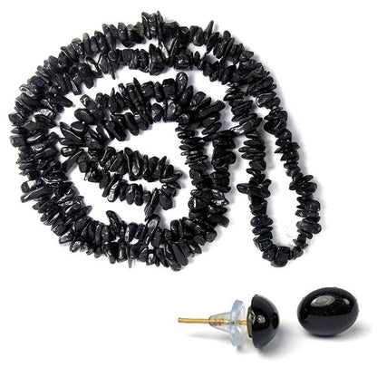 Natural Crystal Stone Chip Beads Mala Necklace with Earring for Girls & Women