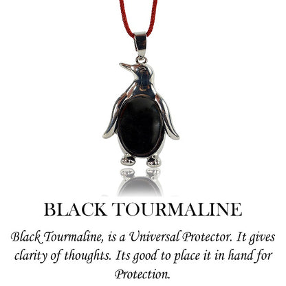 Black Toumraline Penguin Shape Pendant with Chain