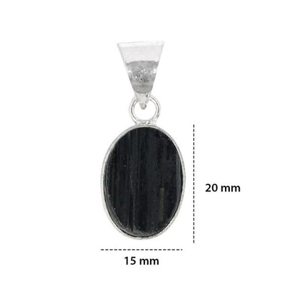 Natural Black Tourmaline Oval Shape Pendant Locket with Metal Chain for Unisex