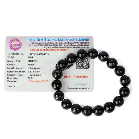 Certified Black Tourmaline 10 mm Round Bead Bracelet