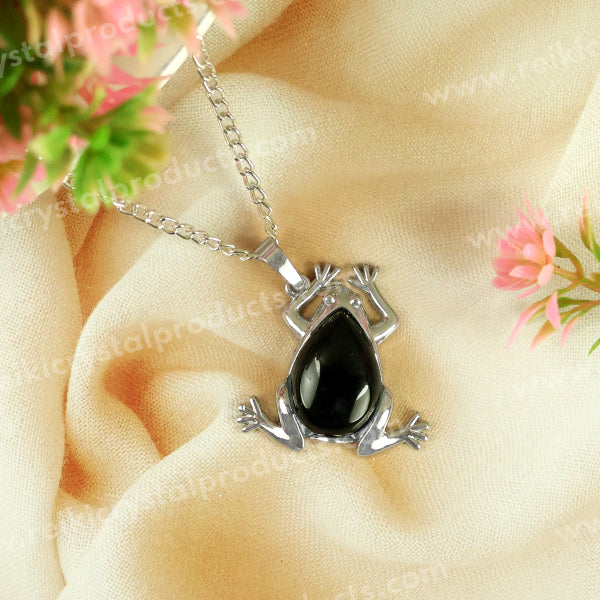 Natural Crystal Stone Frog Shape Pendant-Locket with Metal Chain
