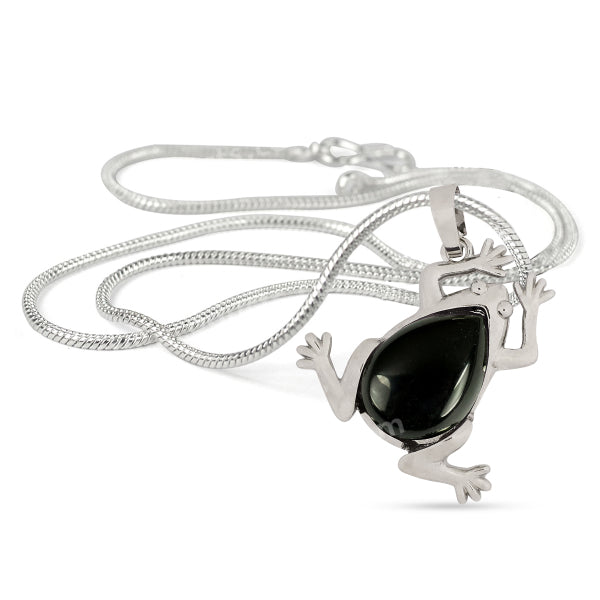 Natural Crystal Stone Frog Shape Pendant-Locket with Metal Chain