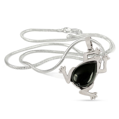 Natural Crystal Stone Frog Shape Pendant-Locket with Metal Chain