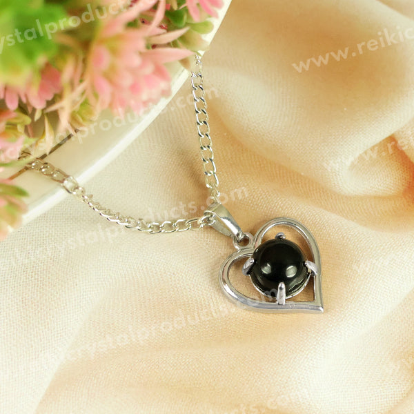 Natural Crystal Stone Heart Shape Pendant - Locket with Metal Chain