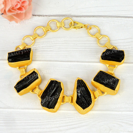 Natural Crystal Stone Copper Bracelet Black Tourmaline