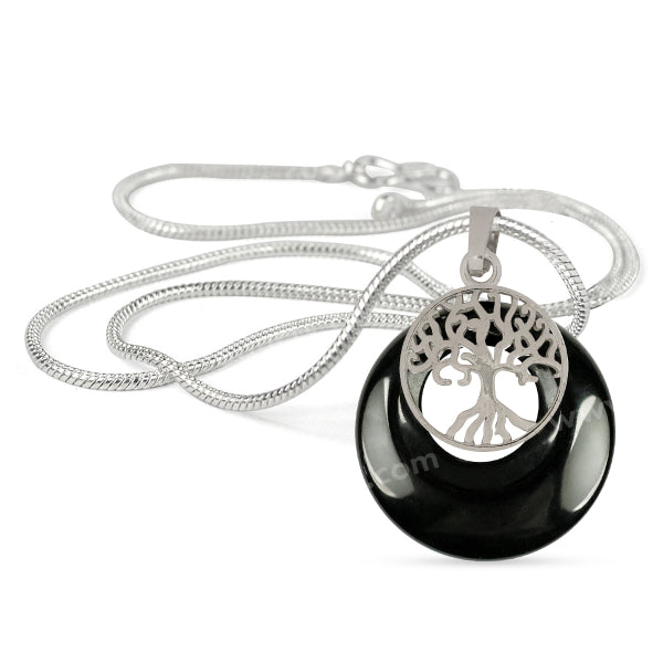 Natural Crystal Stone Tree of Life Charm Pendant - Locket with Metal Chain