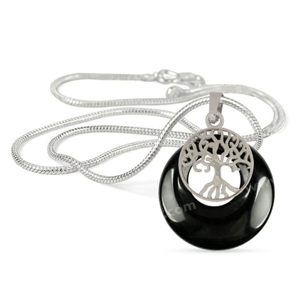 Natural Crystal Stone Tree of Life Charm Pendant - Locket with Metal Chain