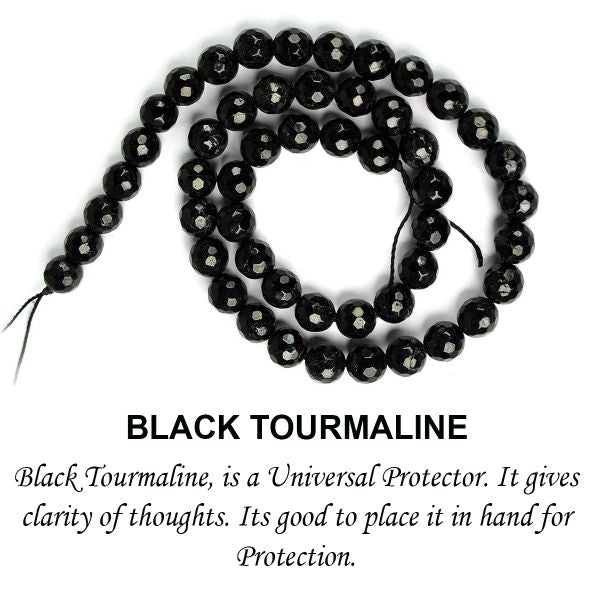 Black Tourmaline 8 mm Faceted Loose Beads 45-50 pcs for Making Bracelet Mala Necklaces