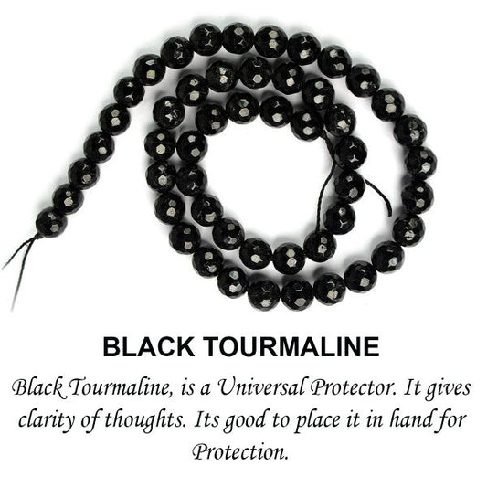 Black Tourmaline 8 mm Faceted Loose Beads 45-50 pcs for Making Bracelet Mala Necklaces