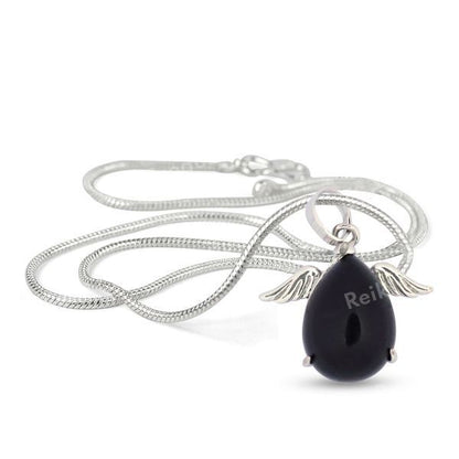 Natural Crystal Stone Angel Shape Pendant with Metal Chain