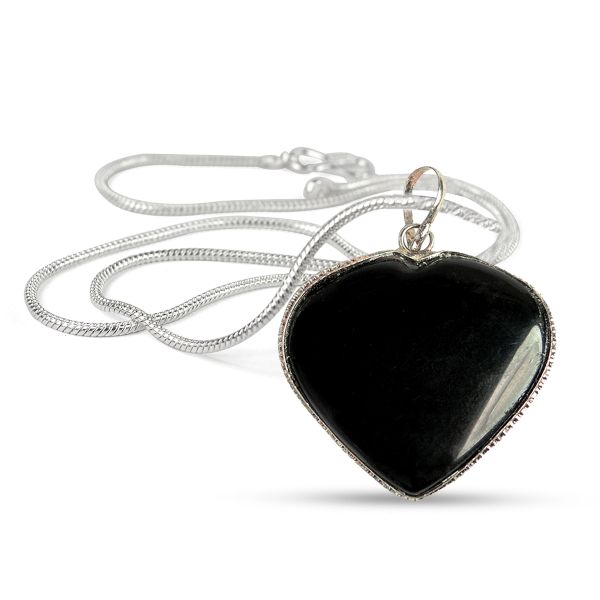Natural Crystal Stone Heart Shape Pendant Size 30-35 mm with Metal Chain