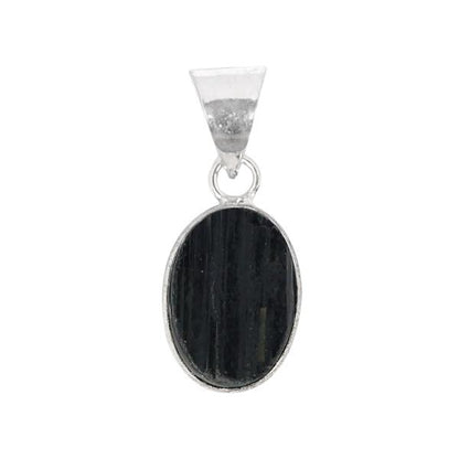 Natural Black Tourmaline Oval Shape Pendant Locket with Metal Chain for Unisex