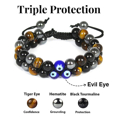 Natural Double Line Stone Macrame Nylon Cord Adjustable 8 mm Bracelet for Unisex