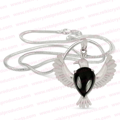 Natural Crystal Stone Bird Shape Pendant - Locket with Metal Chain