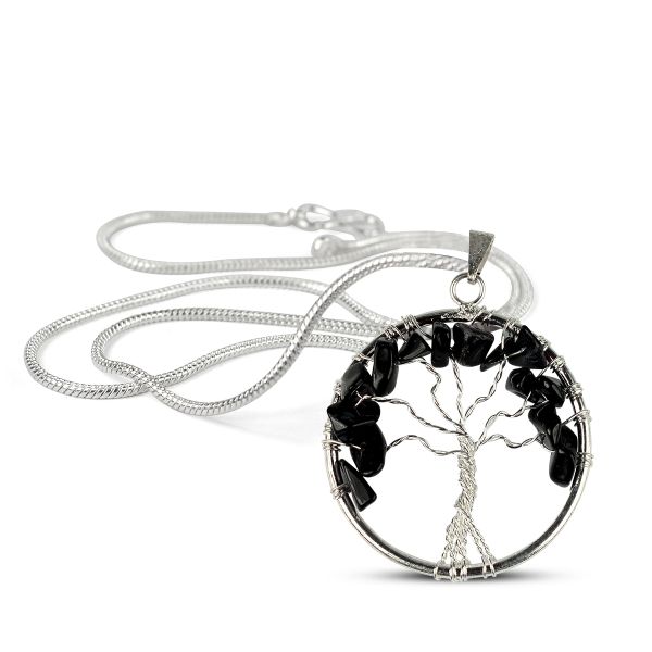 Natural Crystal Stone Tree of Life Pendant Size 35-40 mm with Metal Chain