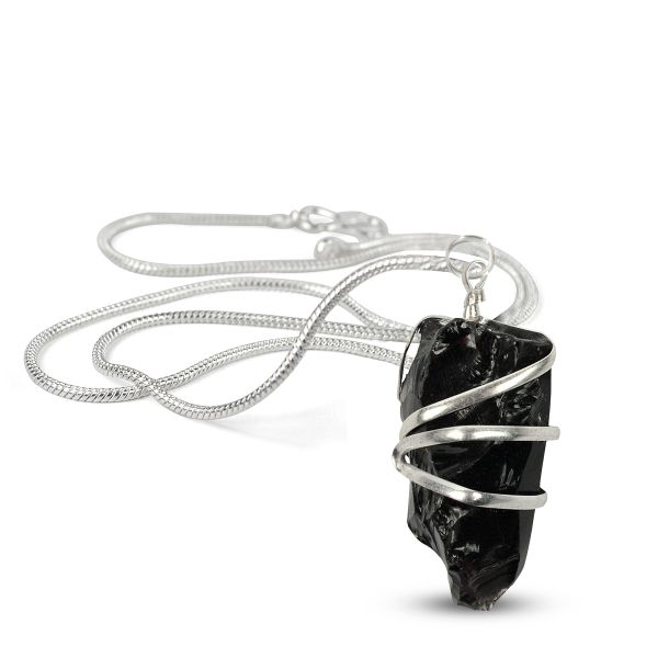 Natural Crystal Stone Wire Wrapped Pendant - Locket with Metal Chain