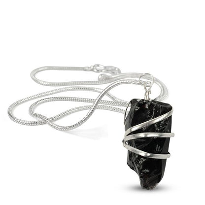 Natural Crystal Stone Wire Wrapped Pendant - Locket with Metal Chain