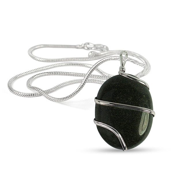 Natural Crystal Stone Oval Shape Wire Wrapped Pendant Size 30-35 mm with Metal Chain