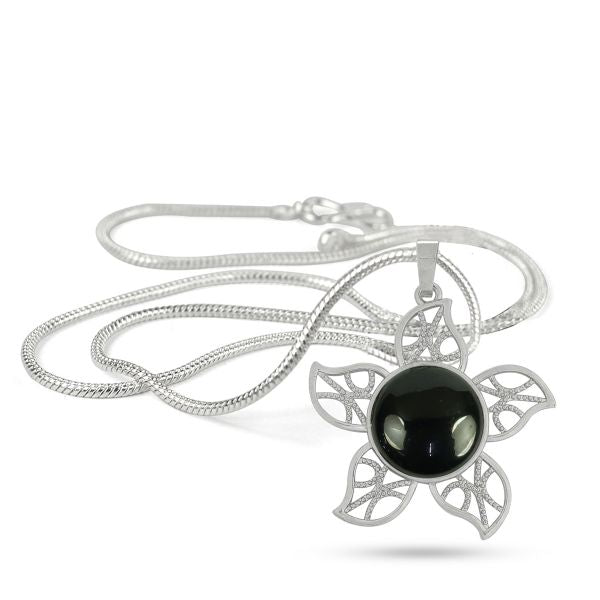 Natural Crystal Stone Flower Shape Pendant - Locket with Metal Chain
