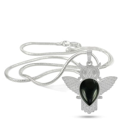 Natural Crystal Stone Owl Shape Design Pendant - Locket with Metal Chain