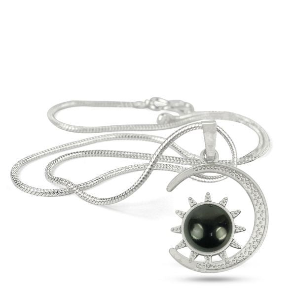 Natural Crystal Stone Sun And Moon Shape Pendant - Locket with Metal Chain