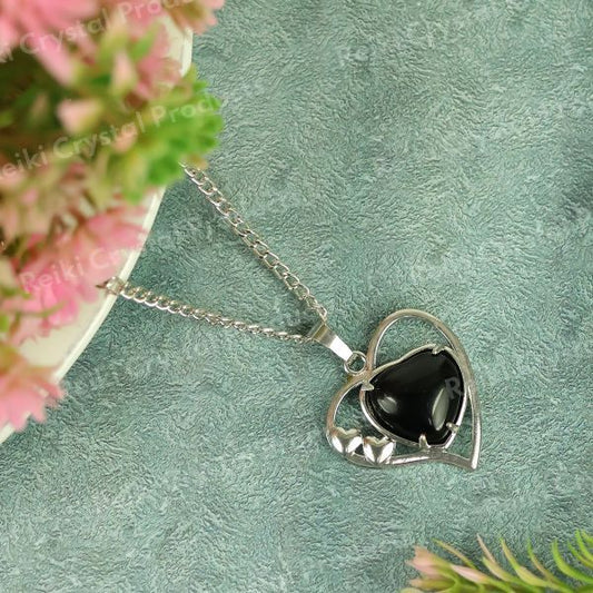 Natural Crystal Stone Heart Shape Metal Pendant - Locket with Metal Chain
