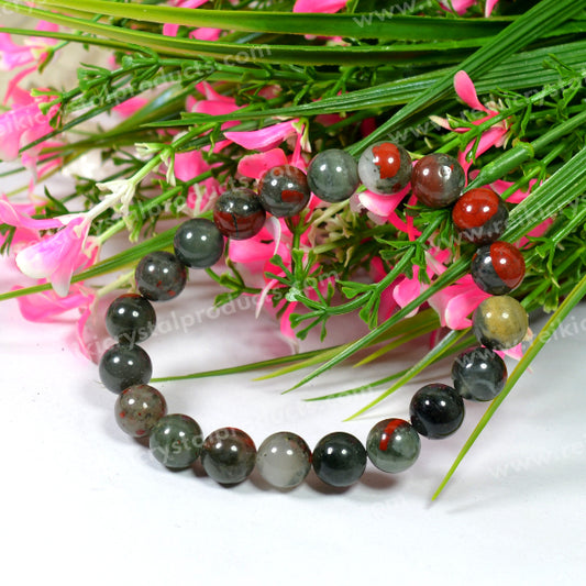 Blood Stone 10 mm Round Bead Bracelet
