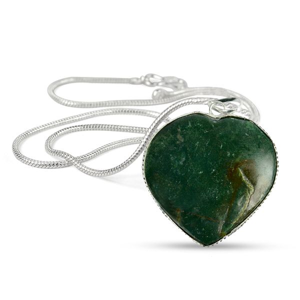 Natural Crystal Stone Heart Shape Pendant Size 30-35 mm with Metal Chain