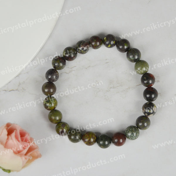 Certified Bloodstone 8 mm Round Bead Bracelet