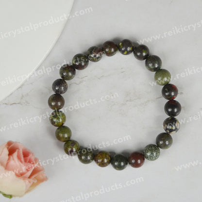 Certified Bloodstone 8 mm Round Bead Bracelet
