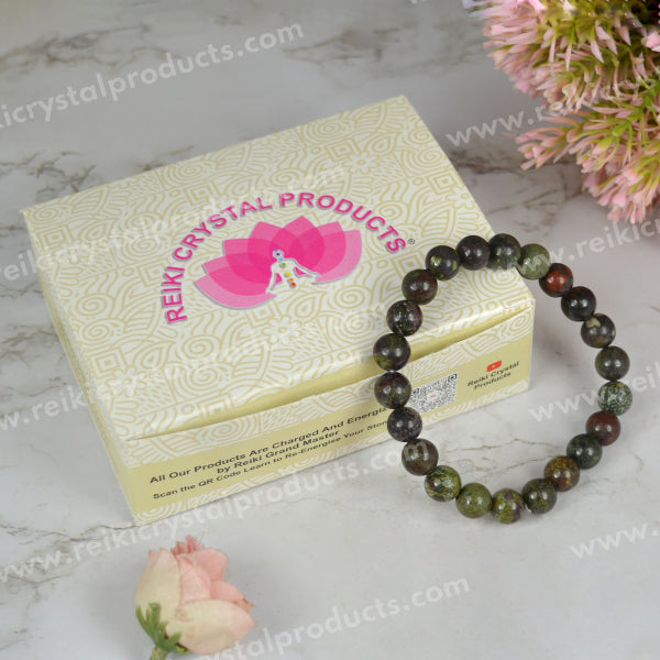 Certified Bloodstone 8 mm Round Bead Bracelet