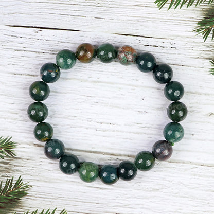 Natural Bloodstone 10 mm Round Beads Bracelet